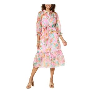 C Wonder by Christian Siriano Organza Button-Front Floral Midi Dress Sz M NWT